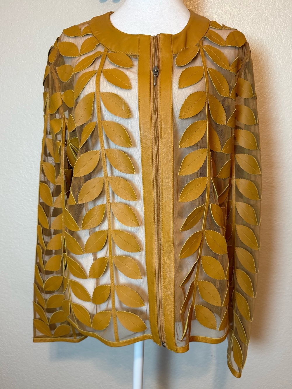Neiman Marcus The Leather Collection Leaf Appliqué & Mesh Jacket Size XL - Picture 2 of 13